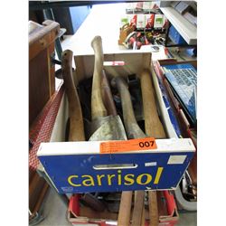 Box lot of used hatchets