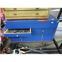 Used wood tool box & contents