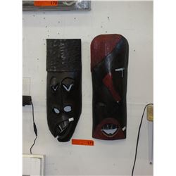 2 Carved wood wall masks