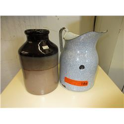Vintage ceramic vase & enameled jug
