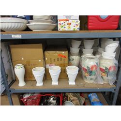 Shelf lot of pottery vases