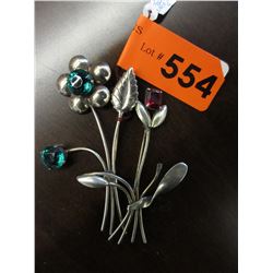 Vintage - 2 Sterling Silver flower brooches