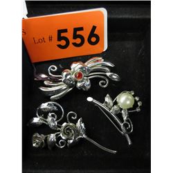3 Vintage "Bond Boyd" Sterling Silver brooches