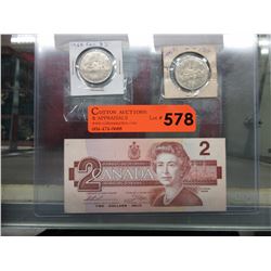 2 Canadian One Dollar coins & $2 bill