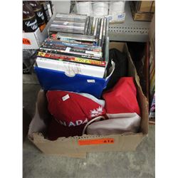 Used baseball caps, CDs & DVDs