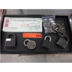 Vintage padlocks, keys & cancelled cheques