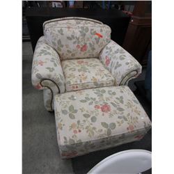 Overstuffed arm chair with ottoman - used