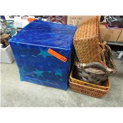Mystery box & 4 woven baskets