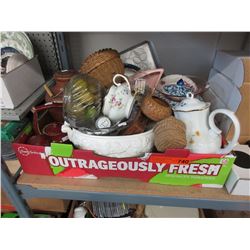 Large box of used decorative household items