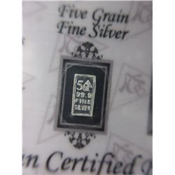 5 x .999 Fine Silver Bullion Bars - 5 Grains each