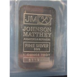 Very rare! .999 Fine Silver Johnson Matthey bar