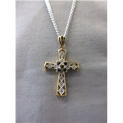 Sapphire & Diamond Cross Necklace - Sterling
