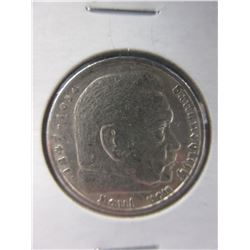 1936 Nazi German Paul von Hindenburg 5 Mark Coin
