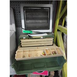 Used heater, tackle box & contents.