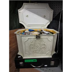 Used sewing box and paint set