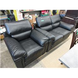 New - Black leather loveseat & chair