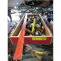 Assorted wood hand tools in wood tray