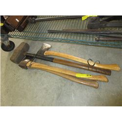 Used sledgehammer & 3 axes