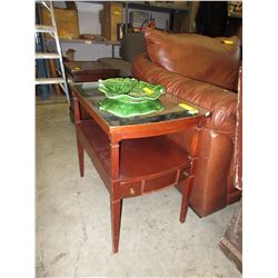 Vintage wood end table with mirror top
