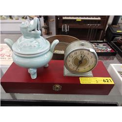 Steel carving set, vintage clock & more