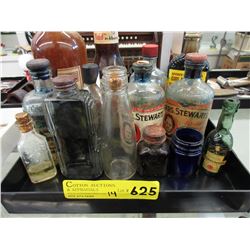 14 Vintage glass bottles - some with contents