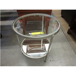 Round glass top end table with metal base