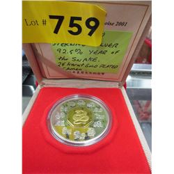 2001 Sterling Silver "Year of the Snake" coin