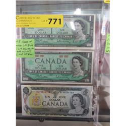 Last 3 issues of the Canadian $1 bill