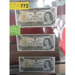 1973 Canadian $1 bills - 3 in sequence