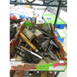 Box of vintage wood planes, chisels & more