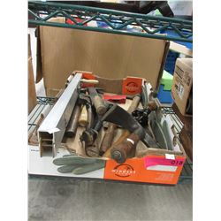 Box of used Axes, axe heads & more