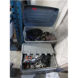 2 Totes of Halloween ornaments & costumes
