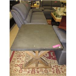 Metal top end table with wood base