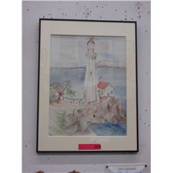D. R. Rowak watercolor of a lighthouse