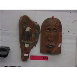 2 Carved wood wall plaques