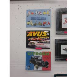 3 Metal signs with automotive motif