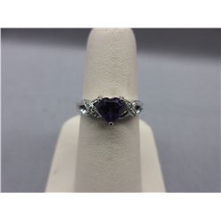 10KT White Gold Diamond & Amethyst Ring