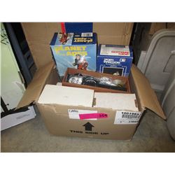 Box of sports memorabilia