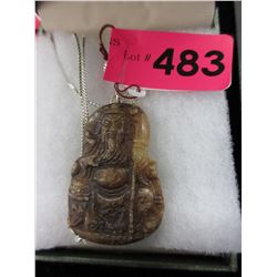 Carved stone pendant on chain - Oriental motif