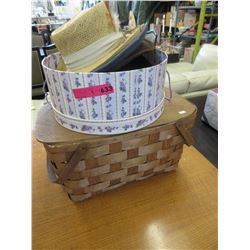 Woven picnic baskets, 7 hats & hat box