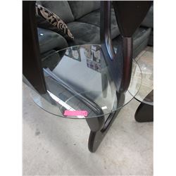 New - Contemporary end table with round glass top