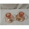Image 2 : PAIR PINK DEPRESSION GOLD OVERLAY CANDLE HOLDERS