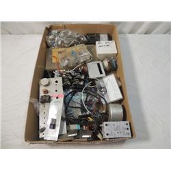 BOX LOT ELECTRICAL COMPONENTS METERS SUPPLIES