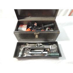 METAL TOOL BOX FULL OF TOOLS SCREW GUN MORE