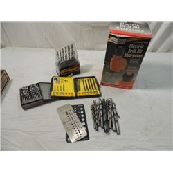 BOX LOT DRILLS TONS BITS AND DRILL BIT SHARPENER