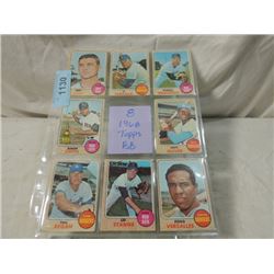 8 CARD LOT 1968 TOPPS BASEBALL