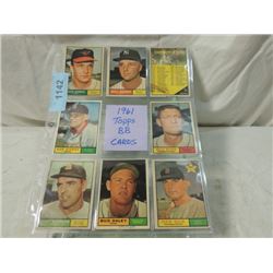 8 CARD LOT 1961 TOPPS BASEBALL