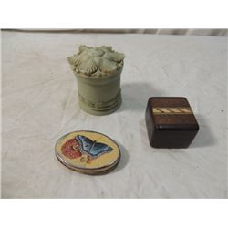 LOT 3 TRINKET BOXES WOOD COMPOSITE METAL