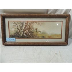 VINTAGE FRAMED LITHOGRAPH PRINT HUNTING PHEASANTS