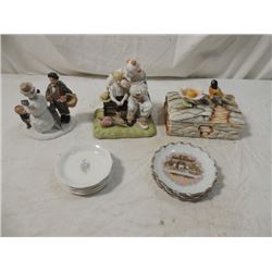 MIXED LOT CLOWN FIGURINE TRINKET BOX PLATES